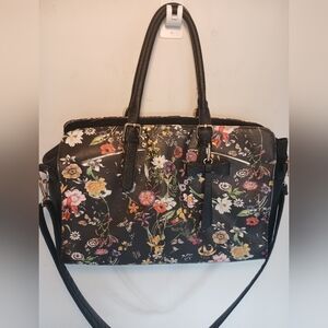 Large Black Floral Shoulder Bag